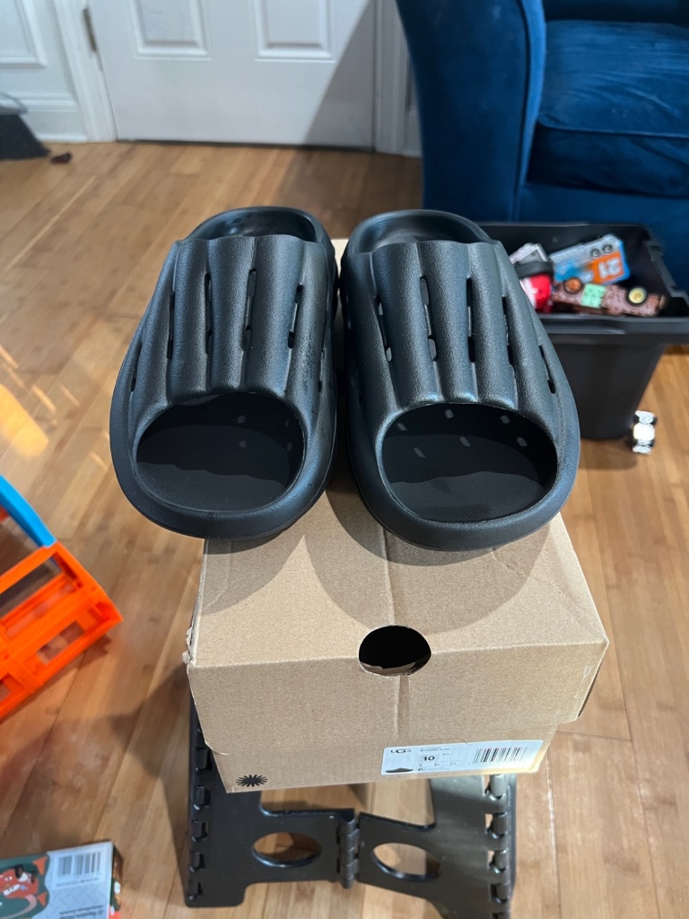 UGG Black Slip-On Foam Slides with Ribbed Upper